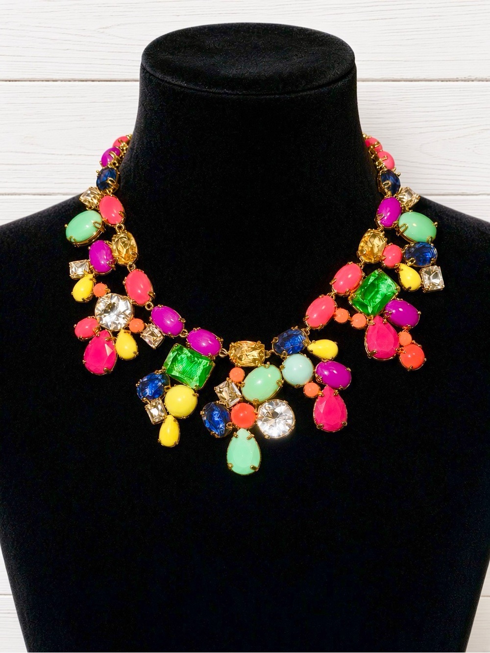 J.Crew Multicolor Neon Gems & Crystal Statement Bib Necklace NWOT Colorful